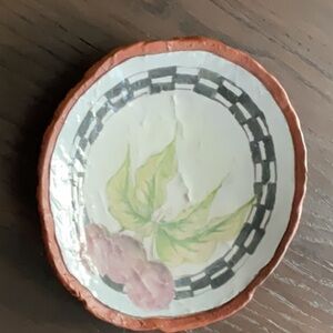 Art Pottery “Plums” Black Checkered Fruit Pattern Plate MM 9 1/2